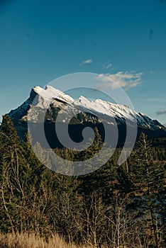 Snowy winter scenery in the Canadian Rocky Mountains - Mount Rundle and Vermillion Lakes - Banff National Park, Canada
