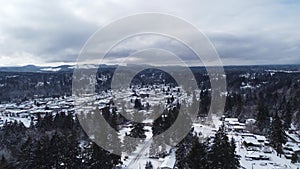 Snowy winter time scene of Shelton Washington in the Pacific Northwest