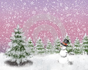 Snowy winterlandscape with a snowman