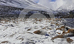 snowy zero point, beautiful alpine valley is popular tourist place in north sikkim, in india