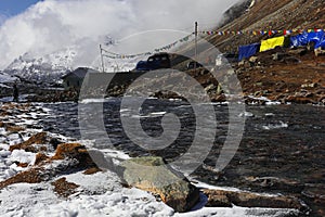 snowy zero point, beautiful alpine valley is popular tourist place in north sikkim, in india