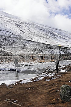 snowy zero point, beautiful alpine valley is popular tourist place in north sikkim, in india