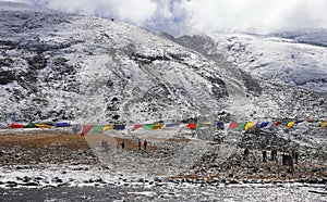 snowy zero point, beautiful alpine valley is popular tourist place in north sikkim, in india