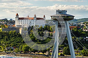 SNP bridge and castle in Bratislava, Slovakia