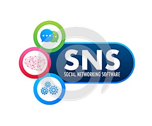 SNS - Social networking software. Social network communication concept. Vector stock illustration.