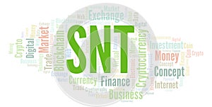 SNT or Status cryptocurrency coin word cloud.