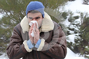 Snuffly male outdoors in the snowy mountains