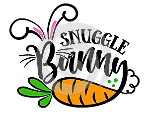 Snuggle Bunny - Cute Easter bunny design, funny hand drawn doodle, cartoon Easter rabbit.