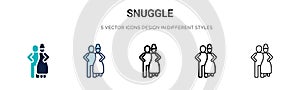 Snuggle icon in filled, thin line, outline and stroke style. Vector illustration of two colored and black snuggle vector icons