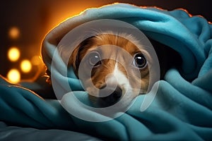 Snuggle Up with Man\'s Best Friend: Adorable Dog Under a Cozy Blanket