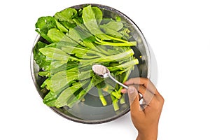 Soak vegetable in water with salt to remove pesticides residues