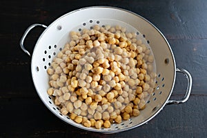 Soaked Chickpeas Drained in a Colander