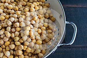 Soaked Chickpeas Drained in a Colander