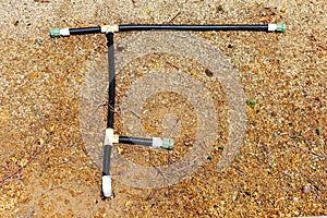 Soaker hose irrigation system typical design layout on dry ground