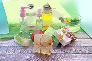 Soap, antiseptic liquid, aromatic oil for hygienic procedures