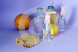 Soap, antiseptic liquid, aromatic oil for hygienic procedures