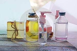 Soap, antiseptic liquid, aromatic oil for hygienic procedures, washing hands, body care