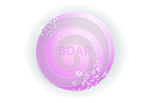 Soap bar with foam and bubbles isolated vector illustration on white background. Soap foam for lather. Vector