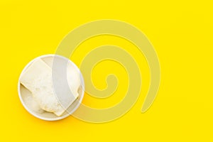 Soap bar - hygiene concept - on yellow background top-down copy space