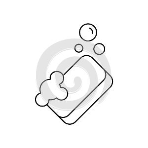 Soap bar line icon. Soap with bubbles and foam outline.