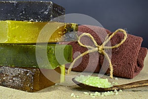 Soap bars with green scented salt