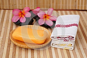 Soap bars with towels