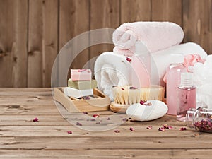 Soap Bars, Towels, Wisps. Body Care Kit. Dried Rose Petals.