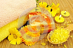 Soap and bath salt with calendula