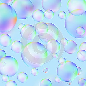 Soap bubble background with transparency in realistic style. Rainbow sphere wallpaper. Vector illustration.. Vector Illustration