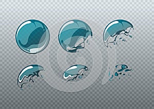 Soap bubble bursting. Animation frames set in cartoon style