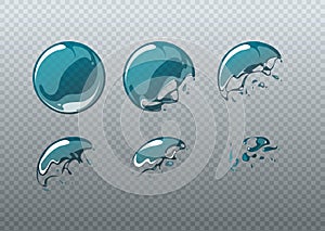 Soap bubble bursting. Animation frames set in cartoon style photo