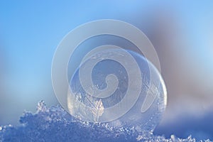 a soap bubble in the cold. patterns from the cold. winter.