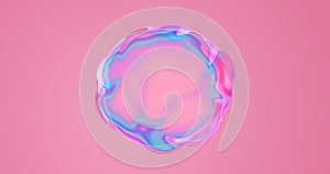 Soap bubble with color gradient on iridescent pink background. Water drop or soap bubble with chromatic distorted abstract shape photo