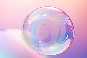 Soap bubble floating in the air on pastel gradient background. Iridescent bubbles. Dreaming, fun and joy concept. Abstract pc
