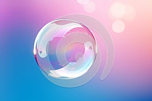 Soap bubble floating in the air on pastel gradient background. Iridescent bubbles. Dreaming, fun and joy concept. Abstract pc