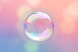 Soap bubble floating in the air on pastel gradient background. Iridescent bubbles. Dreaming, fun and joy concept. Abstract pc