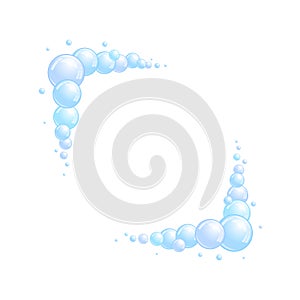 Soap bubble frame. Foam boarder. Blue suds divider and separator. Square decoration elements. Vector
