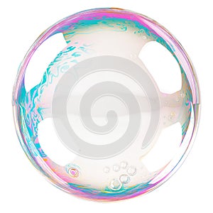 Soap bubble isolated on a transparent background close-up. Flying soap bubble in PNG format. Colorful transparent soap