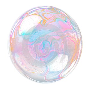 Soap bubble isolated on a transparent background close-up. Flying soap bubble in PNG format. Colorful transparent soap