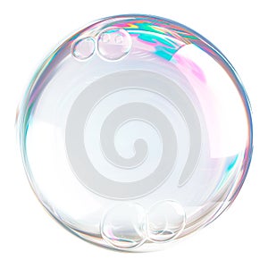 Soap bubble isolated on a transparent background close-up. Flying soap bubble in PNG format. Colorful transparent soap