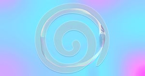 Soap bubble with transparent surface on iridescent pink and blue color gradient background. Abstract chromatic distorted shape