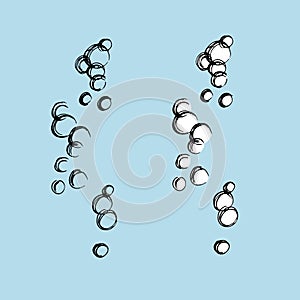 Soap Bubble Vector set. Line art of oxygen in water. Linear drawing on isolated background. Black contour graphic. Hand