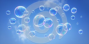 Soap bubbles against a blue sky - 3D illustration