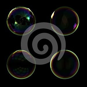 Soap bubbles on black background