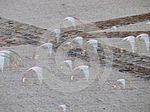 Soap bubbles on cobblestones