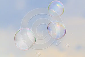 Soap bubbles fly to the sky