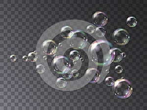 Soap bubbles flying in a jet