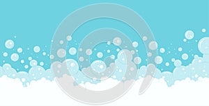 Soap bubbles and foam vector background, transparent suds border