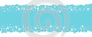 Soap bubbles and foam vector, fizz water blue background. White suds pattern