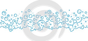 Soap bubbles and foam water vector line background, transparent suds outline pattern. Abstract